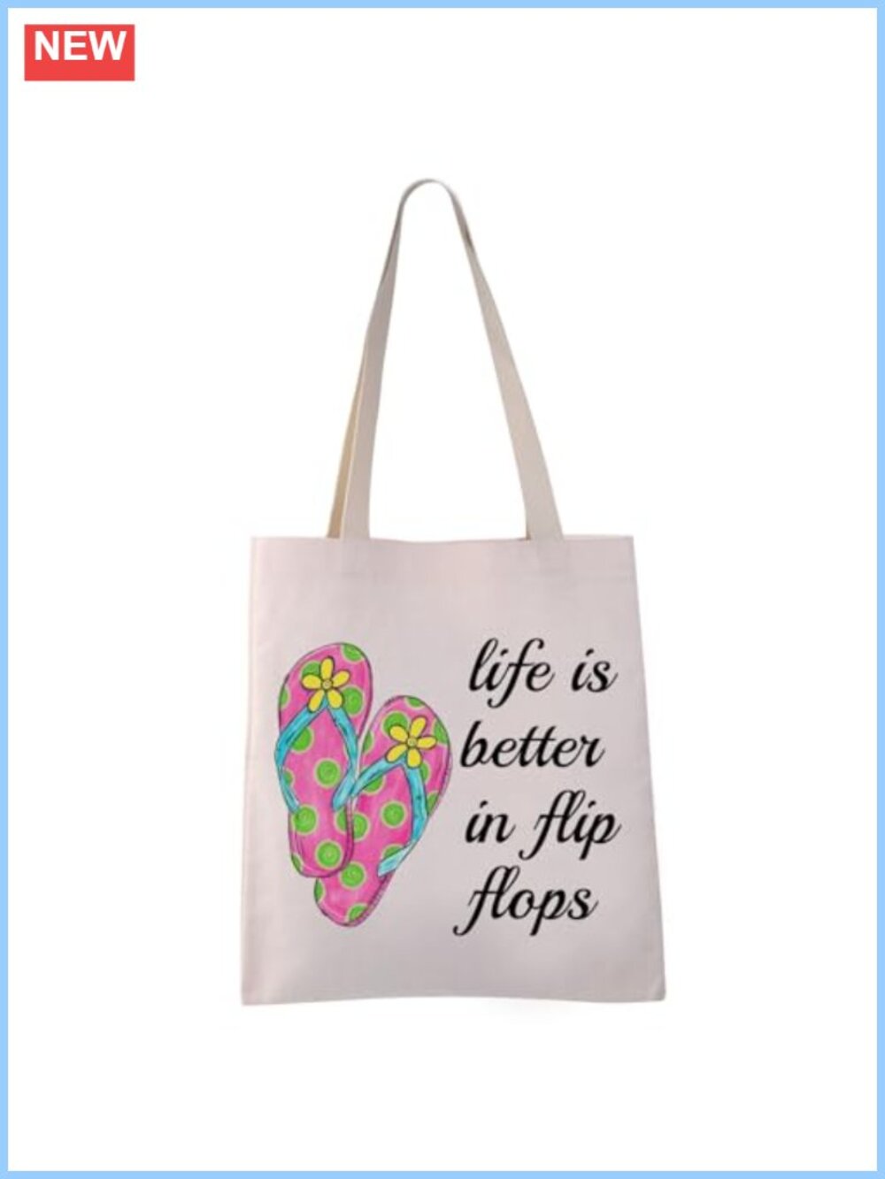 Canvas Tote Bag Flip Flop Beach Shoulder Bag Water Resistant Large